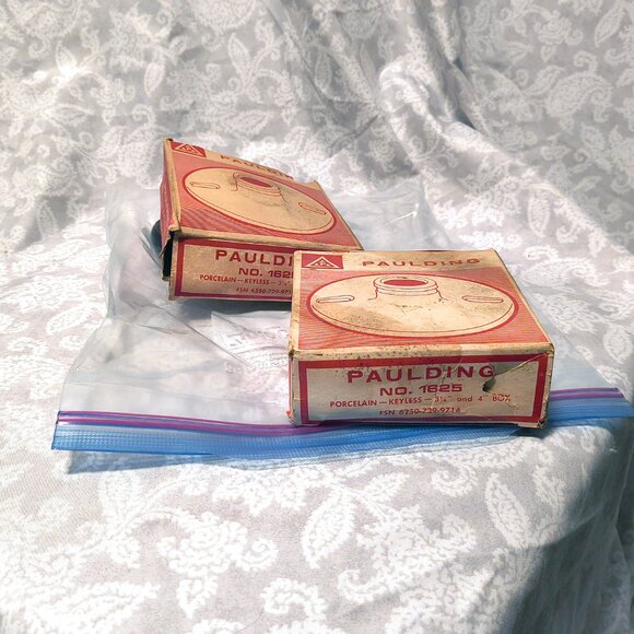 2 Vintage white 4" Paulding Porcelain Light fixtures with ruined boxes 1625 NOS - Picture 5 of 7